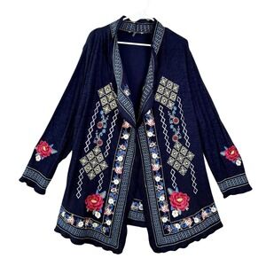Southwestern Cardigan Sweater Size 2X Floral Embroidered Floral Boho Open Long